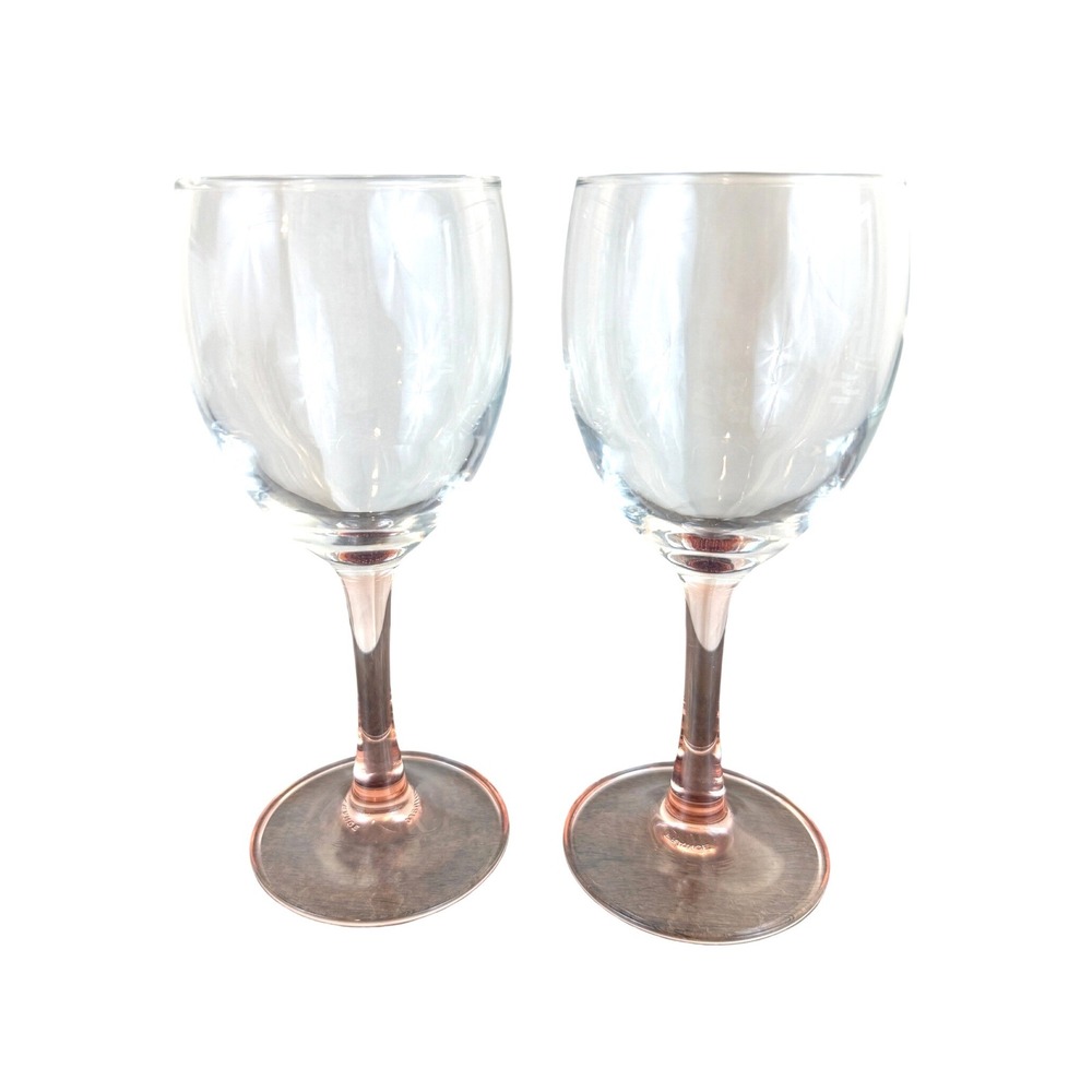 VTG PAIR (2)‎ Luminarc France Pink Blush Stem 6.75" Tall Wine Water Glasses